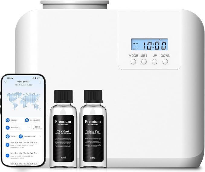 2026 Upgraded HVAC Scent Diffuser Machine Kit, Cover 5000 Sq.Ft, Wi-Fi Control, Hotel Scents Collection, Waterless Cold Air Aromatherapy Essential Oil Hotel Fragrance Diffuser for Large Room - White