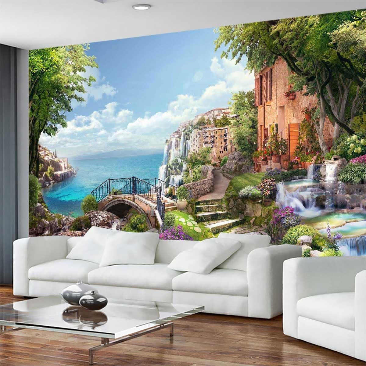 Italian Style Seascape Classical Wallpaper, Suitable for Bedroom and Living Room Background Wall murals(Non-self-Adhesive)