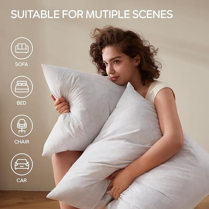 Euro Pillow Inserts Set of 2, Soft Fluffy Square 26 x 26 Inches Decorative Pillow Insert, Feather and Down Filled Throw Pillows