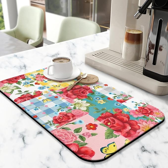 Fun Coffee Mat 19inx12in,Coffee Bar Mat for Countertops,Absorbent Hide Stain Anti-Slip Coffee Bar Accessories Fit Under Coffee Machine Mat,dish Drying Mats for Kitchen