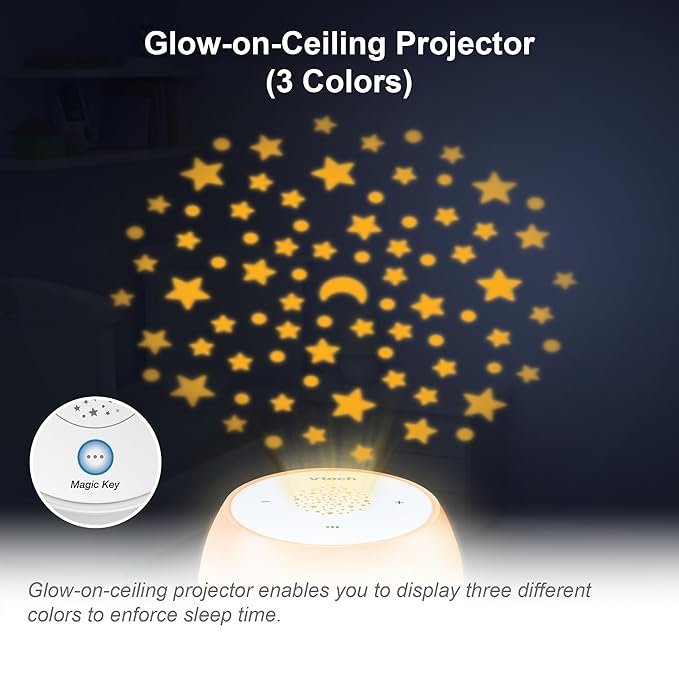VTech BC8213 V-Hush Junior Sleep Training Soother with 40 Stories, Songs & Sounds - Record Your Own Voice, Portable Bluetooth Speaker, Multi-Color Night Light & Ceiling Projector