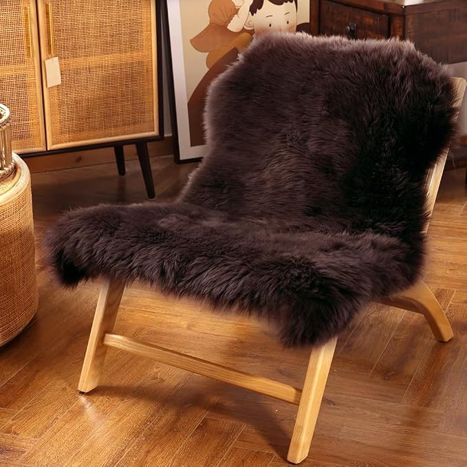 IRIWOOL Premium Genuine Fur Sheepskin Rug Real Australia Sheepskin Natural Luxury Fluffy Lambskin Fur Area Rug Seat Covers for Kids Bedroom Sofa Chair Cover (Mocha, 2ft x 3ft)