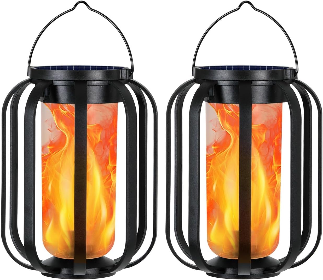 Solar Lantern Outdoor Lights, 2 Pack Waterproof Solar Powered Lanterns with Flickering Flame, Hanging Lantern Decorative for Outside, Solar Powered Outdoor Lights for Yard Garden Patio Table Decor
