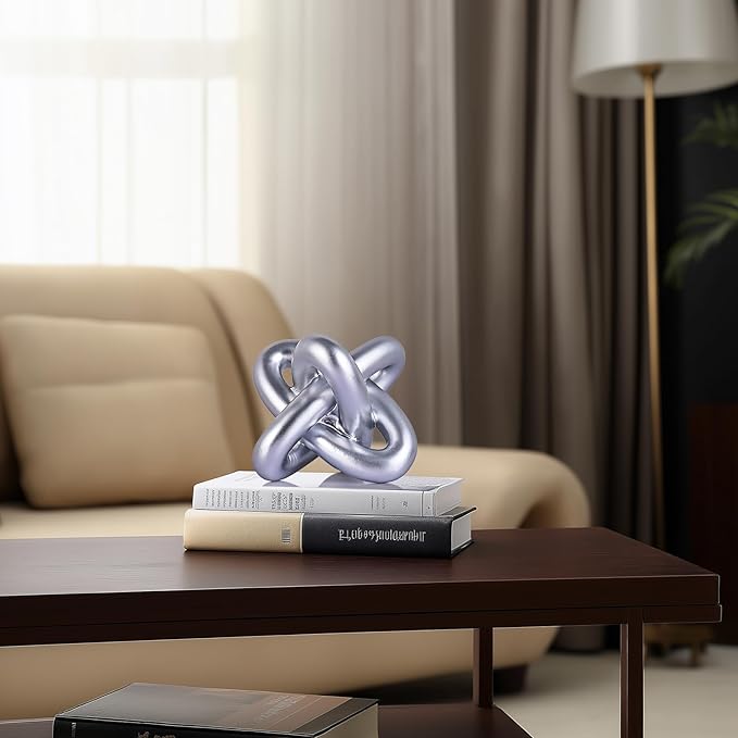 DOVDOV Silver Knot Sculpture, Three-Knot Sculpture Silver Home Decor Accent, Suitable for Rustic-Style Coffee Tables, Living Room Dining Tables, entryway Shelves, and Small Decorations