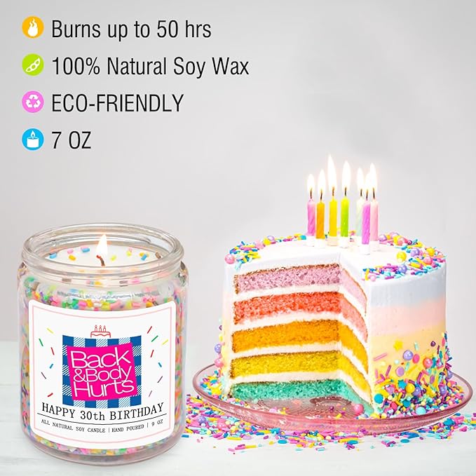 Homsolver 30th Birthday Gifts for Women,Unique Best Friend Gift Ideas -Back & Body Hurts 30th Birthday Decorations Candles