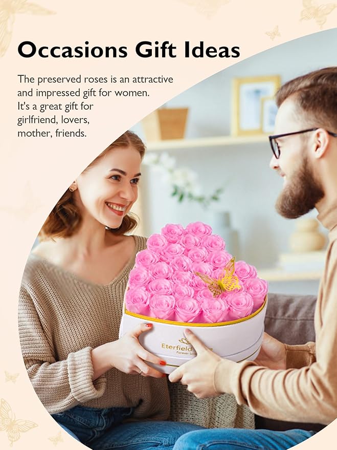 Eterfield 27 Forever Flowers in Heart Shape Box, Preserved Roses That Last a Year Preserved Flowers Birthday Gifts for Her Mom Women Wife Anniversary Valentines Day Mothers Day Christmas, Light Pink