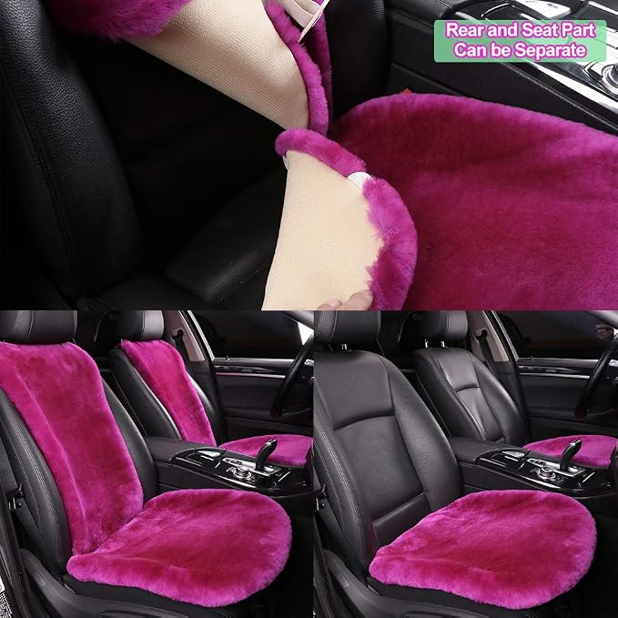 OGLAND 2 Pack FuzzySheepskin Car Driver Seat Covers, Shearling Fluffy Genuine Wool Seat Cushions for Auto Interior Accessories with Soft Fuzzy Natural Fur Non-Slip(Misty Gray)