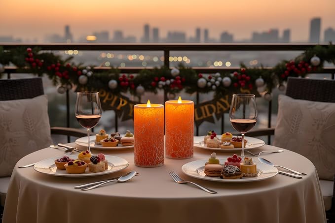 Glass Flameless Pillar Candles Flickering with Remote Timer, Battery Operated LED 3D Moving Flame Real Wax Candles,Remote Included (Honey Yellow Cracked Glass)