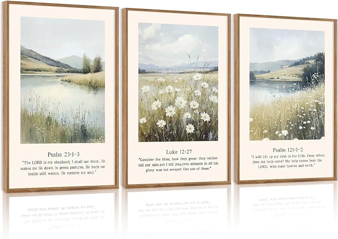 TOARTi Large Framed Christian Scripture Wildflowers Canvas Wall Art,Modern Natural Landscape Bible Verse Wall Decor, Inspirational Religious Art Prints for Living Room Bedroom Office-16”x24”x3