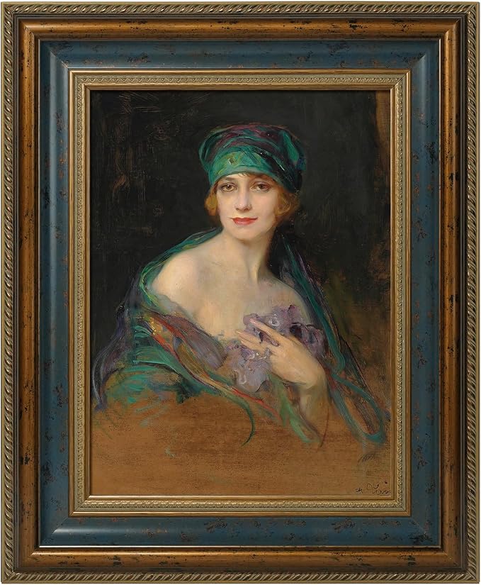 Antique French Painting Frame for 18x24 Stretched Canvas, 3.5" DIY Wood Wall Frame for Landscape Family Animal Memorial Portraits Wedding Housewarming Gift, No Glass & Back (Blue Gold)
