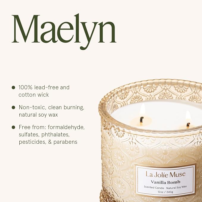 LA JOLIE MUSE Vanilla Zest Scented Candles for Home, Natural Soy, 2-Wick | Large Jar Luxury Candle, Clean Non Toxic, Gift for Women & Men, Decorative Gourmand Candles, Lemon Coconut Bergamot,12 oz