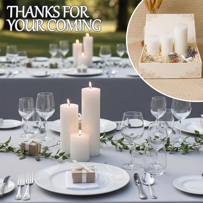 36 Pack White Pillar Candles Bulk Set, 2x3 2x4 2x6 Inch - 12 Each Size, Dripless Smokeless Clean Burning for Wedding Centerpieces, Home Decor, Church, Romantic Ambiance！