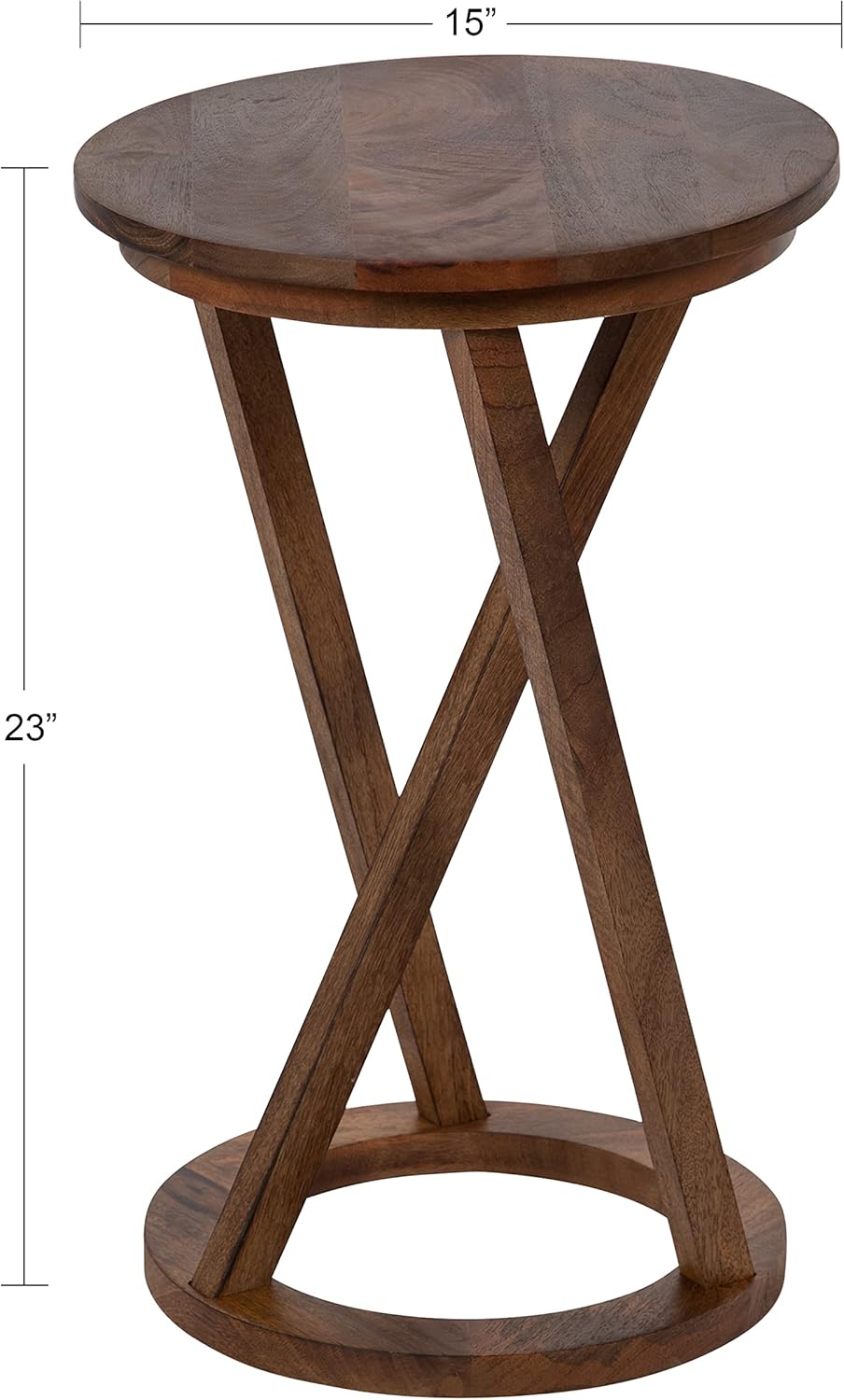 Kate and Laurel Aja Modern Side Table; 15 x 15 x 23; Walnut Brown; Decorative Modern Geometric Wood Bedroom Nightstand Table with Round Tabletop and Unique Slanted Legs