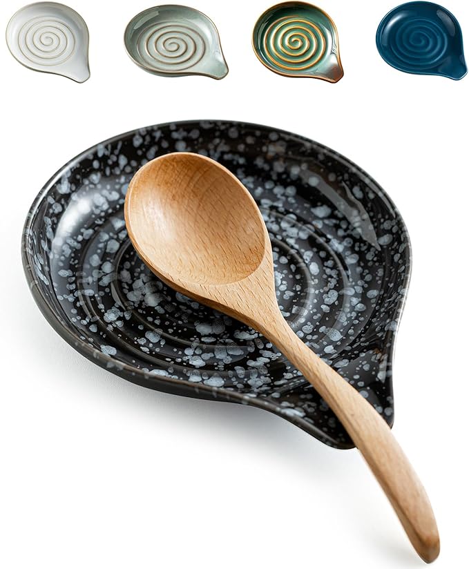 LAUCHUH Spoon Rest for Stove Top, 5 inch Cooking Spoon Holder for Kitchen Countertop Large Ladle Holder for Spatula, Spoons or Tong, Farmhouse Kitchen Decor for Mother's Day, Starry Black