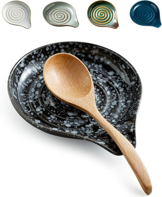LAUCHUH Spoon Rest for Stove Top, 5 inch Cooking Spoon Holder for Kitchen Countertop Large Ladle Holder for Spatula, Spoons or Tong, Farmhouse Kitchen Decor for Mother's Day, Starry Black