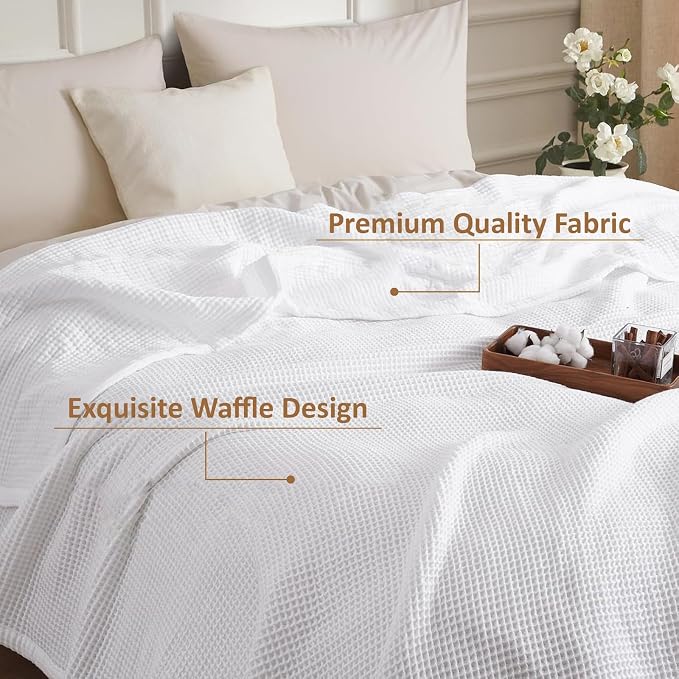 ARlinen 100% Tencel Cotton Waffle Blanket, Lightweight, Breathable, Soft All-Season Bed Blanket for Couch, Sofa, Perfect for Hot Sleepers, Twin (66x90), White