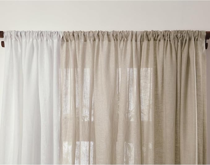 Solino Home White Linen Sheer Curtain 84 Inch - 100% Pure Linen European Flax Window Treatment Panel 52 x 84 Inch - Light Filtering Rod Pocket Curtain for Living Room, Bedroom - 1 Panel