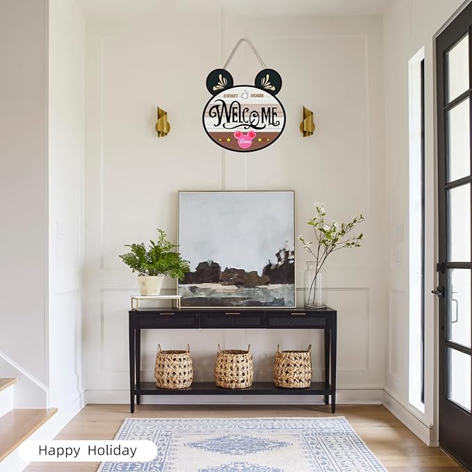 15.7'' Cute Mouse Seasonal Interchangeable Home Sign for Front Porch,18pcs Interchangeable Hanging Vertical Welcome Door Sign for Farmhouse/Wall/Porch Decor and Housewarming Gift