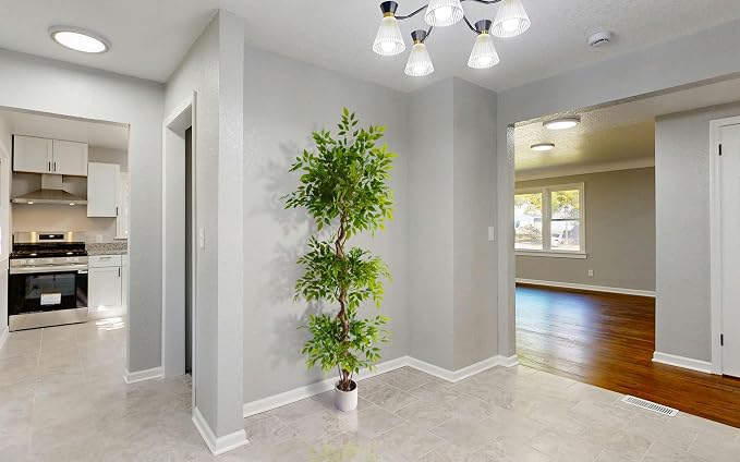 7ft Artificial Ficus Tree, 83" Tall Fake Plant with Natural Curved Trunk, Faux Ficus Floor Plants for Home Living Room Office Garden Balcony Decor Indoor