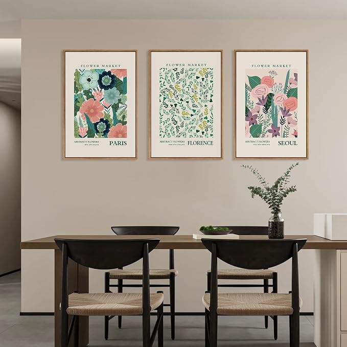 HPINUB Flower Market Framed Canvas Wall Art Set, Colorful Botanical Flowers Wall Decor,Modern Floral Boho Art Print for Living Room, Bedroom Office Decor-16 x24 x3