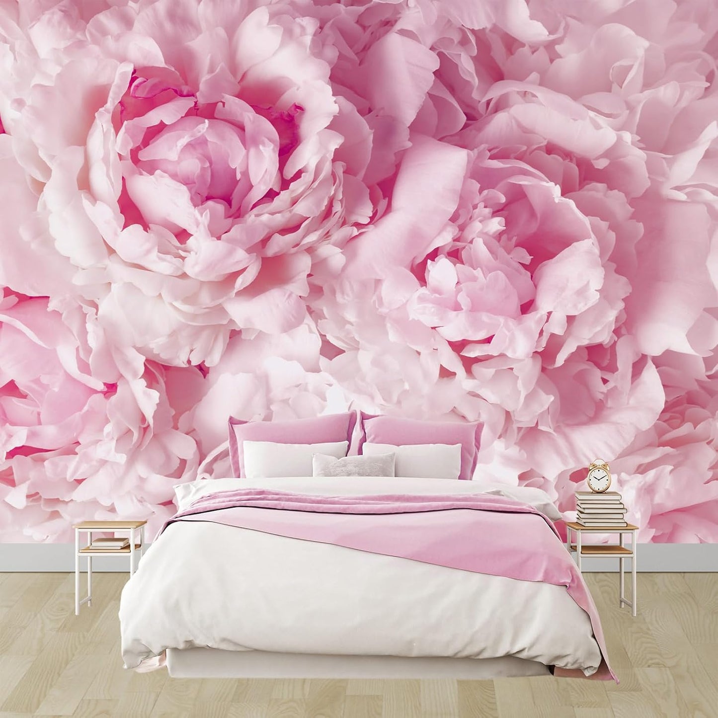 WFBHUA-Pink Floral Wallpaper Mural Peony Flower Wallpaper for Girls Bedroom Wall Murals(Not Peel and Stick)