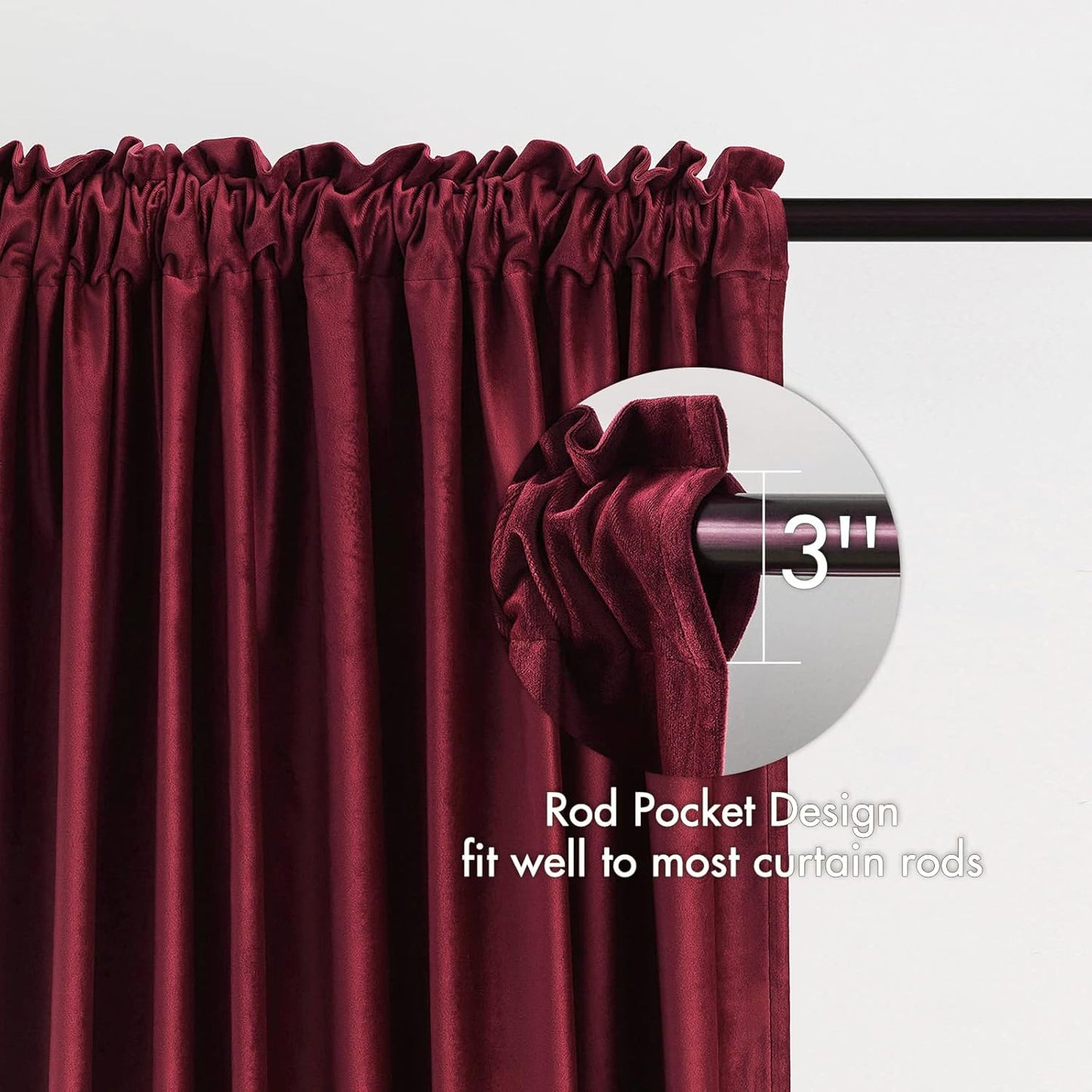 MIULEE Burgundy Velvet Curtains Thermal Insulated Blackout Curtain Christmas Drapes for Bedroom Living Room Darkening 63 Inches Long Curtains Panels Rod Pocket Set of 2