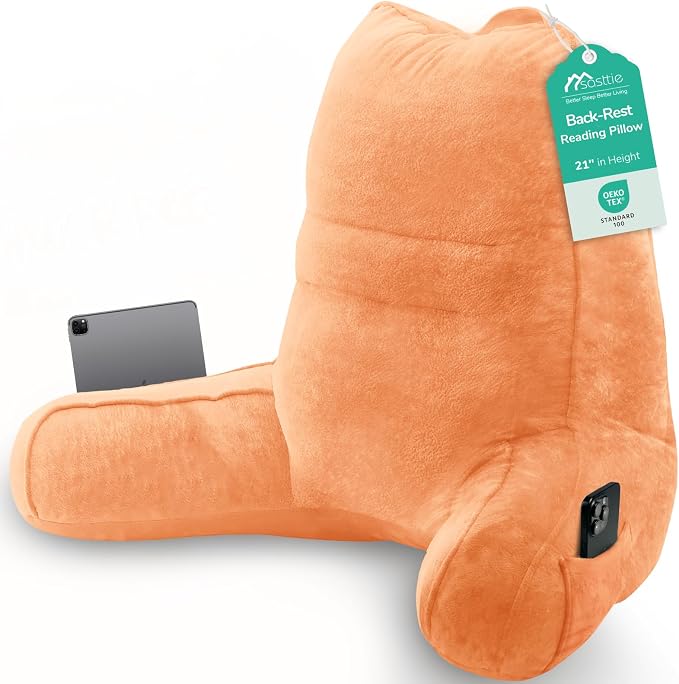 Sasttie Reading Pillow, Pillows for Reading or Relaxing – Ergonomic Support for Head, Neck, Back, and Lumbar, 21-Inch, Orange