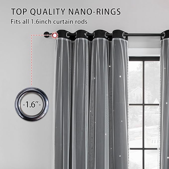 XiDi Black Out Curtains for Girls Bedroom Decor, Ideal for Kids Room with Unicorn Theme, Blackout Curtains for Bedroom Living Room 72 inchs 2 Panel Black