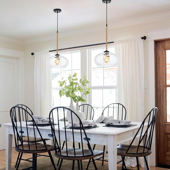 13” Large Hammered Glass Pendant Light Rattan Modern Industrail Chandelier for Kitchen Island Dining Room Hallway, UL Listed