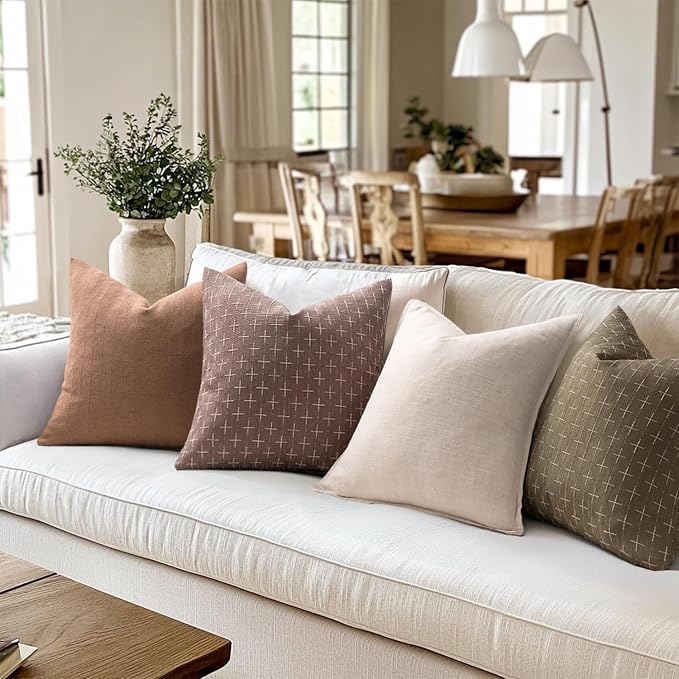 MIULEE Pack of 2 Decorative Burlap Linen Spring Throw Pillow Covers Farmhouse Pillowcases Modern Rustic Woven Textured Cushion Cover for Sofa Couch Bed 18x18 Inch Taupe