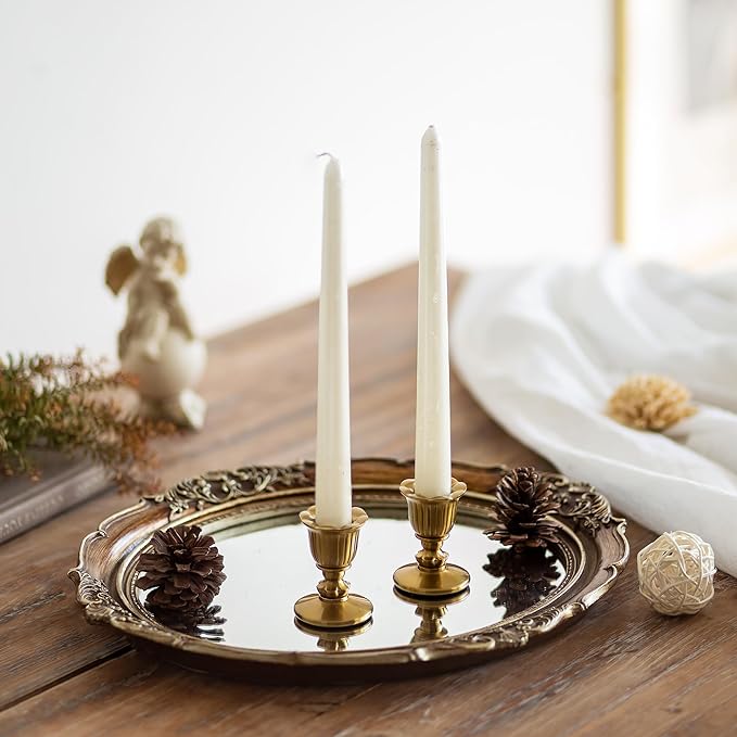 Vintage Candlestick Candle Holders Brass - Romadedi Taper Gold Candle Stick Victorian Style for Table Centerpiece Wedding Reception Festive Christmas Mantel Decoration or Home Decor Set of 12