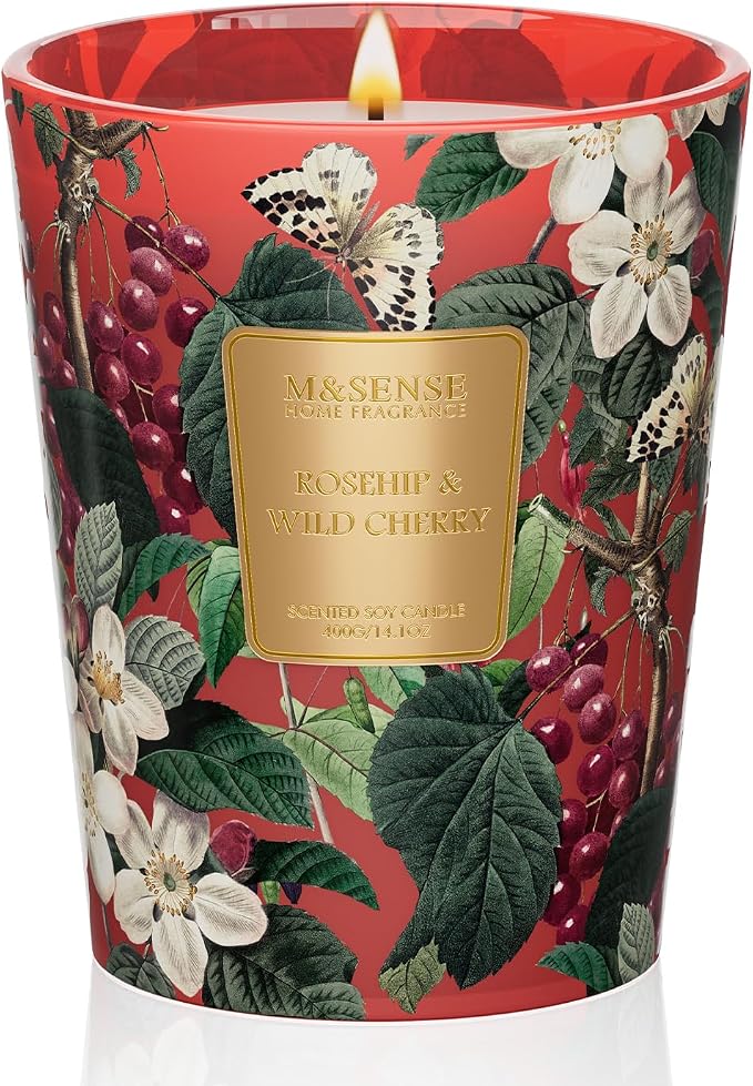 M&SENSE Wild Cherry Soy Candle, 14.1oz, Sweet Romance Gifts for Women | 60H Long Burn, Non-Toxic, Fancy Candle, Date Night, Bedroom Stress Relief, Relaxation Home Fragrance
