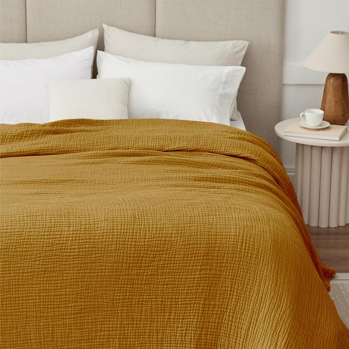 100% Cotton Muslin Blanket Twin 60" x 80", Breathable and Lightweight Cotton Twin Blankets for Couch, Soft Cooling Summer Gauze Blanket for Adults All Season, Camel
