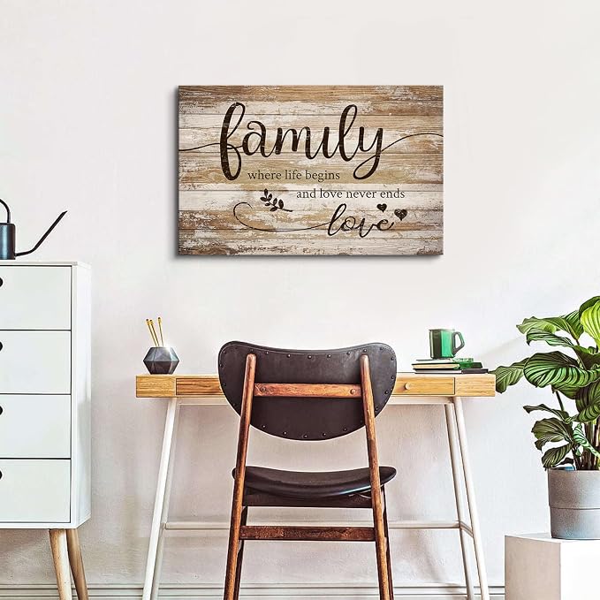 Rustic Kitchen Family Wall Art Farmhouse Brown Home Blessed Picture Vintage Inspirational Wood Grain Canvas Painting Country Motivational Quotes Poster Artwork for Bedroom Living Room Decoration 20x30