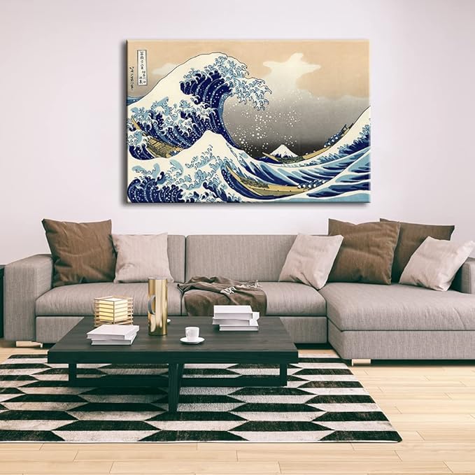 Wieco Art Great Wave of Kanagawa Katsushika Hokusai Extra Large Modern Gallery Wrapped Giclee Canvas Prints Abstract Seascape Sea Artwork Pictures Paintings on Canvas Wall Art for Home Decor XL