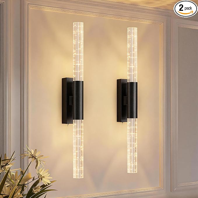 camuucci Battery Operated Wall Sconces Set of 2 Rechargeable Battery Powered Wall Light with 12000mAh Not Hardwired Dimmable Wall Lamp Fixtures for Bedroom Living Room Black 25.6 Inches