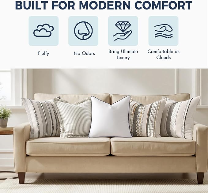 MIULEE 26x26 Euro Pillow Inserts, Fluffy Down Alternative Filling Pack of 2 Ultra Soft Throw Pillows for Bed Sofa Couch