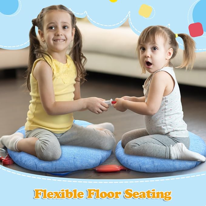 Fumete 8 Pcs 16 Inch Floor Cushions Pillow for Kids Bulk Classroom Round Flexible Seating Floor Cushions for Students Home Daycare School Reading Corner Yoga Meditation Picnic (Sky Blue)