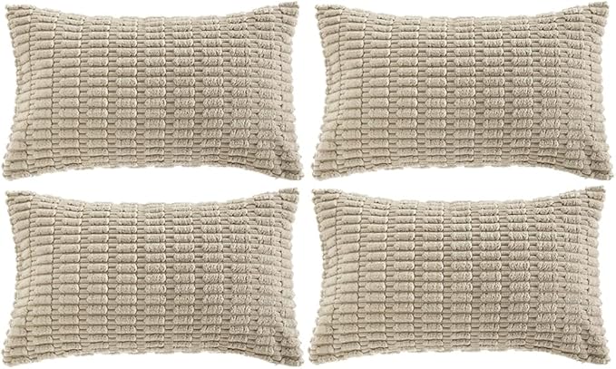 Fancy Homi 4 Packs Decorative Throw Pillow Covers for Living Room Couch Bed, Modern Farmhouse Boho Home Décor Accent Cushion Case, 20" x 12" (Pack of 4), Taupe