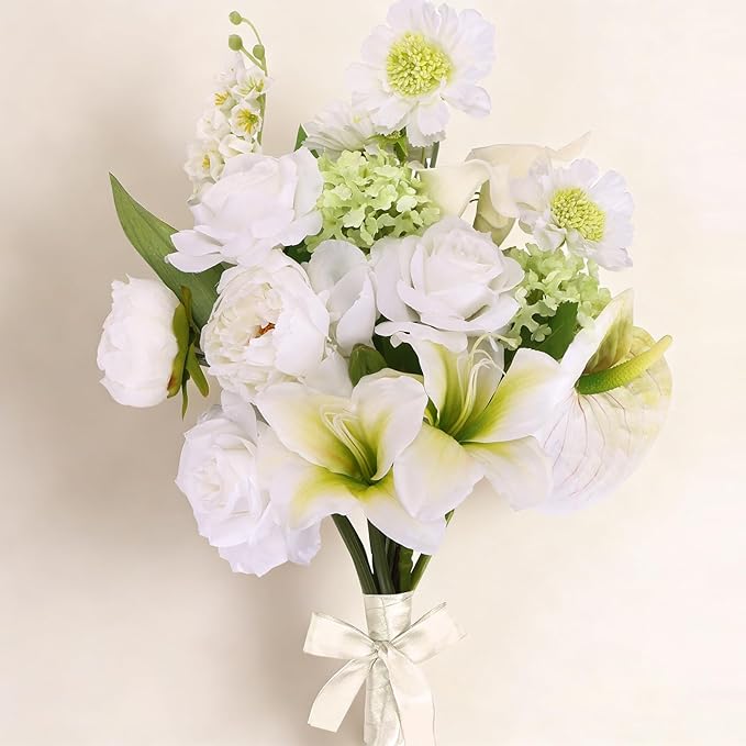CEWOR Artificial Flowers Fake Flowers for Vase Silk Faux Flowers for Wedding Bouquets Flower Arrangements Floral Table Centerpieces Home Kitchen Garden Party Décor (White)