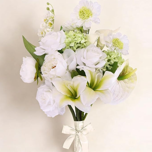 CEWOR Artificial Flowers Fake Flowers for Vase Silk Faux Flowers for Wedding Bouquets Flower Arrangements Floral Table Centerpieces Home Kitchen Garden Party Décor (White)