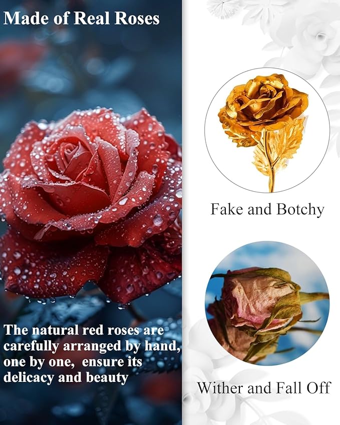Changshunqi 16 Flowers Forever Preserved Roses in Heart Box, Preserved Flowers Womens Birthday Gifts for Women Mothers Rose Gift for Her Romantic Eternal Real Rose for Women Mom Wife
