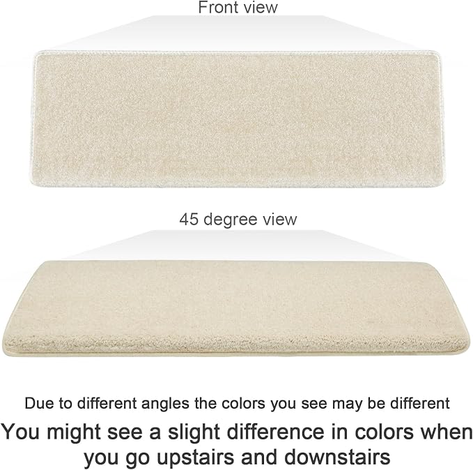 PURE ERA Bullnose Carpet Stair Treads Set Tape Free Non-Slip Indoor Stair Protectors Pet Friendly Rugs Covers Soft Skid Resistant Washable Reusable 9.5" x 30" (14 Pieces, Light Beige)