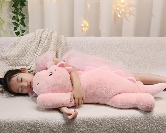 XMV 31 inch 5 lbs Dinosaur Weighted Stuffed Animals, Large Weighted Plush Animal, Cute Plush Toy Pillow, Soft Dino Plushie Gifts for Adults, Kids, Boys and Girls (Pink)
