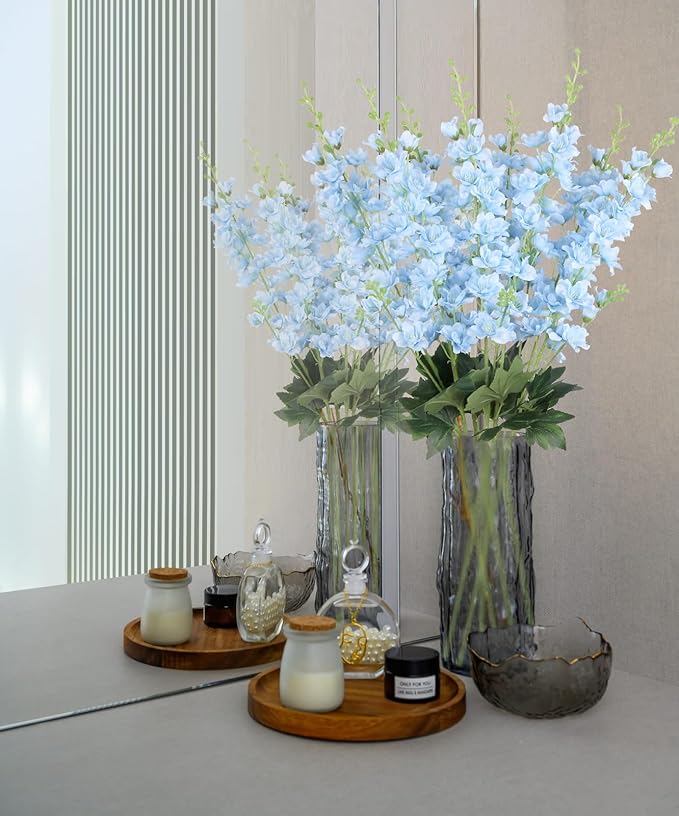 Light Blue Delphinium Artificial Flowers,8PCS Long Stem Fake Larkspur Flowers 33.5'' Faux Delphinium Bulk for Tall Vase Home Wedding Garden Table Decor (Light Blue)
