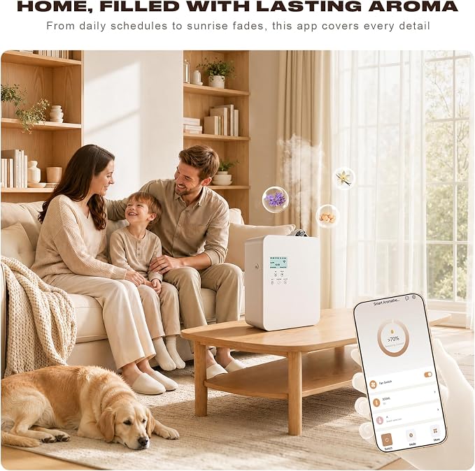 Smart Scent Diffuser HVAC Systems - 3500 Sq.Ft Whole-Home Coverage for Hotel & Home Aroma, 300mL Waterless Cold Air Oil Diffuser with App & Touchscreen Control (White)