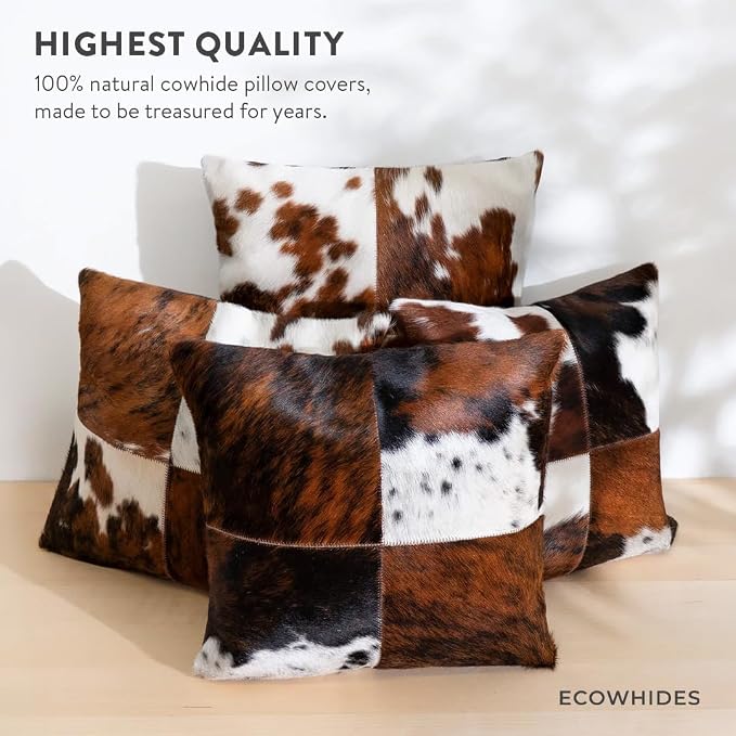 ecowhides 100% Genuine Brazilian Cowhide Pillow Cover – Luxury Leather Decorative Cushion for Rustic & Western Home Décor
