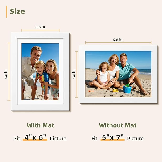 HappyHapi 5x7 Picture Frames Set of 10, White Picture Frames Display Pictures 4x6 with Mat or 5x7 Without, Tabletop or Wall Display, Multi Photo Frames Collage (White)
