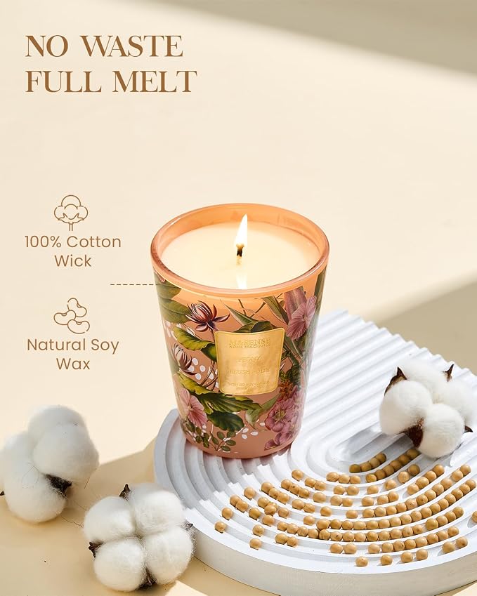 M&SENSE Peony Blush Suede Soy Candle, 14.1oz, Romantic Gift for Women | 60H Slow Burn, Non-Toxic, Date Night Romance, Bedroom, Stress Relief, Relaxation, Luxury Candles Gift