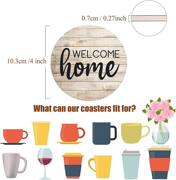 Adorever Coasters for Drinks Absorbent with Holder, 6 Pcs Ceramic Rustic Farmhouse Drink Coasters for Coffee Table Tabletop Protection, Housewarming Gift New Home Decor